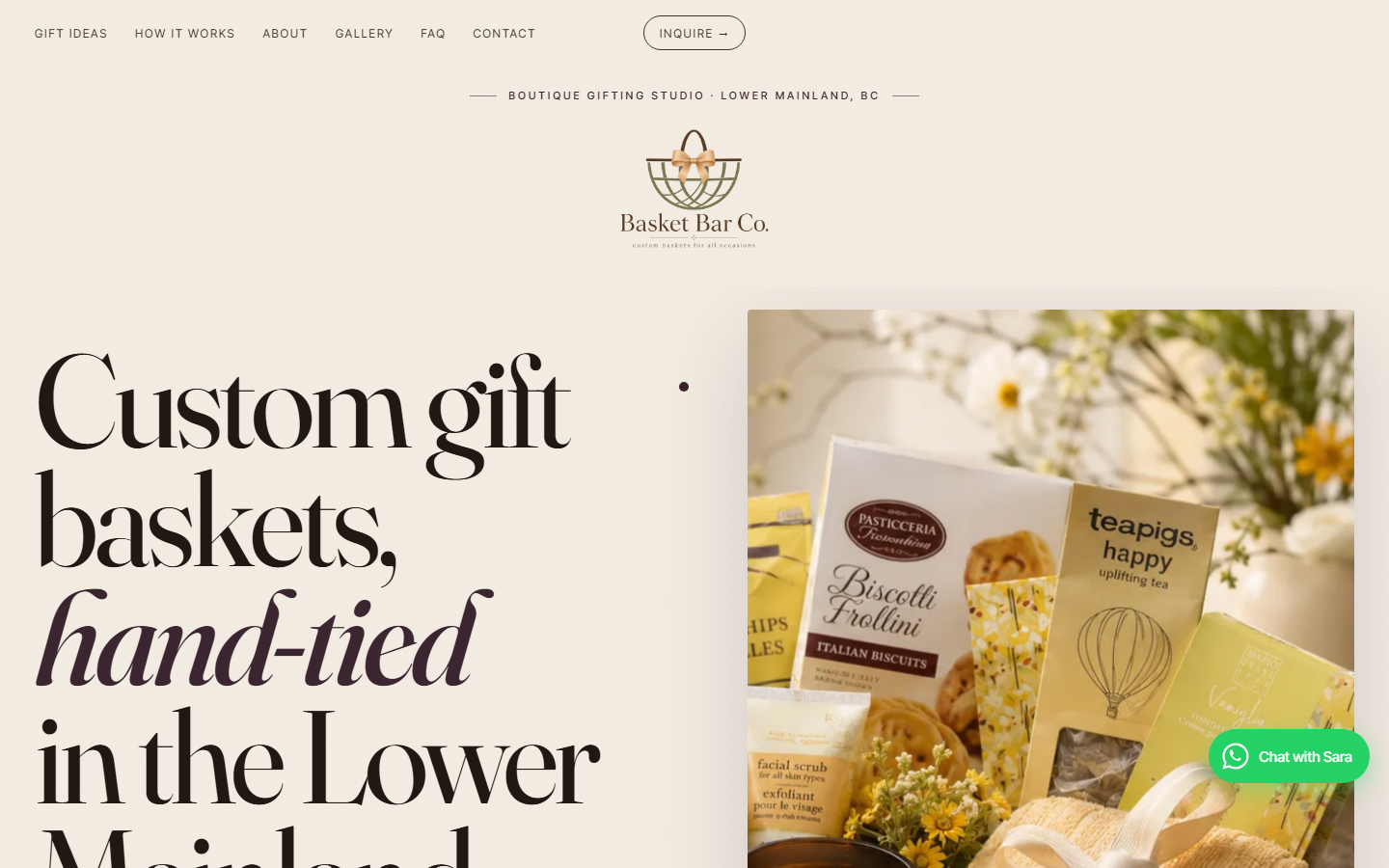 Basket Bar Co. website homepage